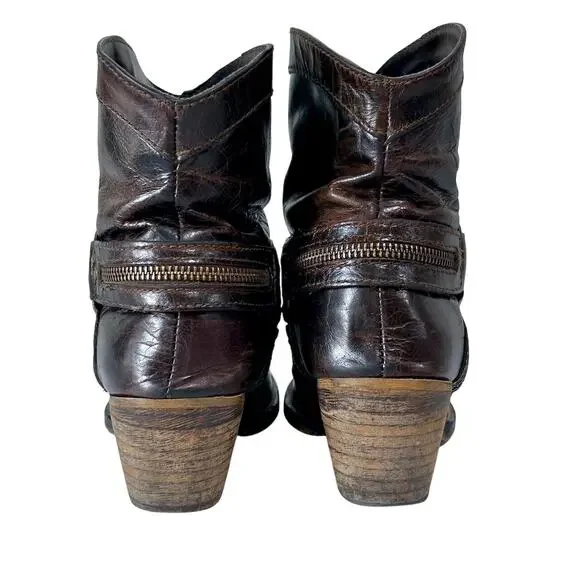 Vintage Leather Western Rodeo Slouchy Ankle Boots Harness Boho Cowgirl 7M - Picture 7 of 11